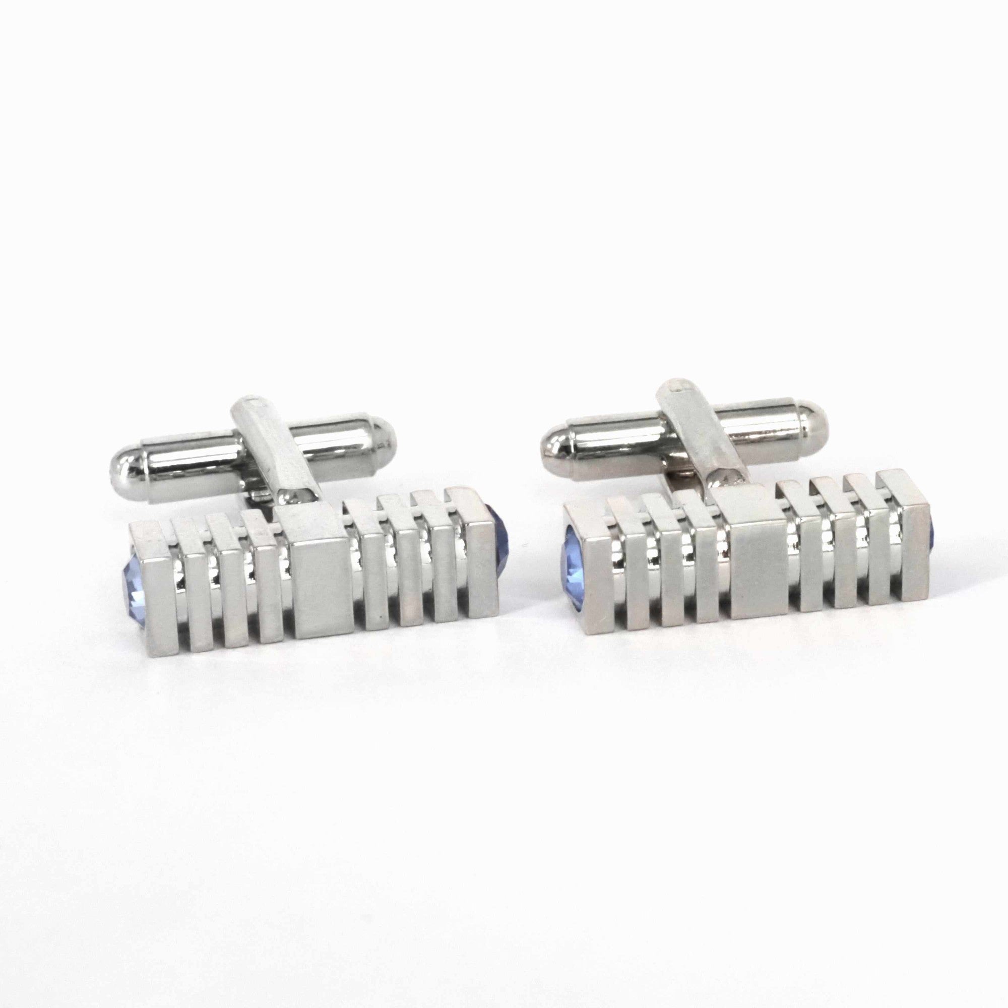 Square Rectangle Cufflinks with Crystal Details-Classic Cufflinks-MarZthomson-Blue-Cufflinks.com.sg