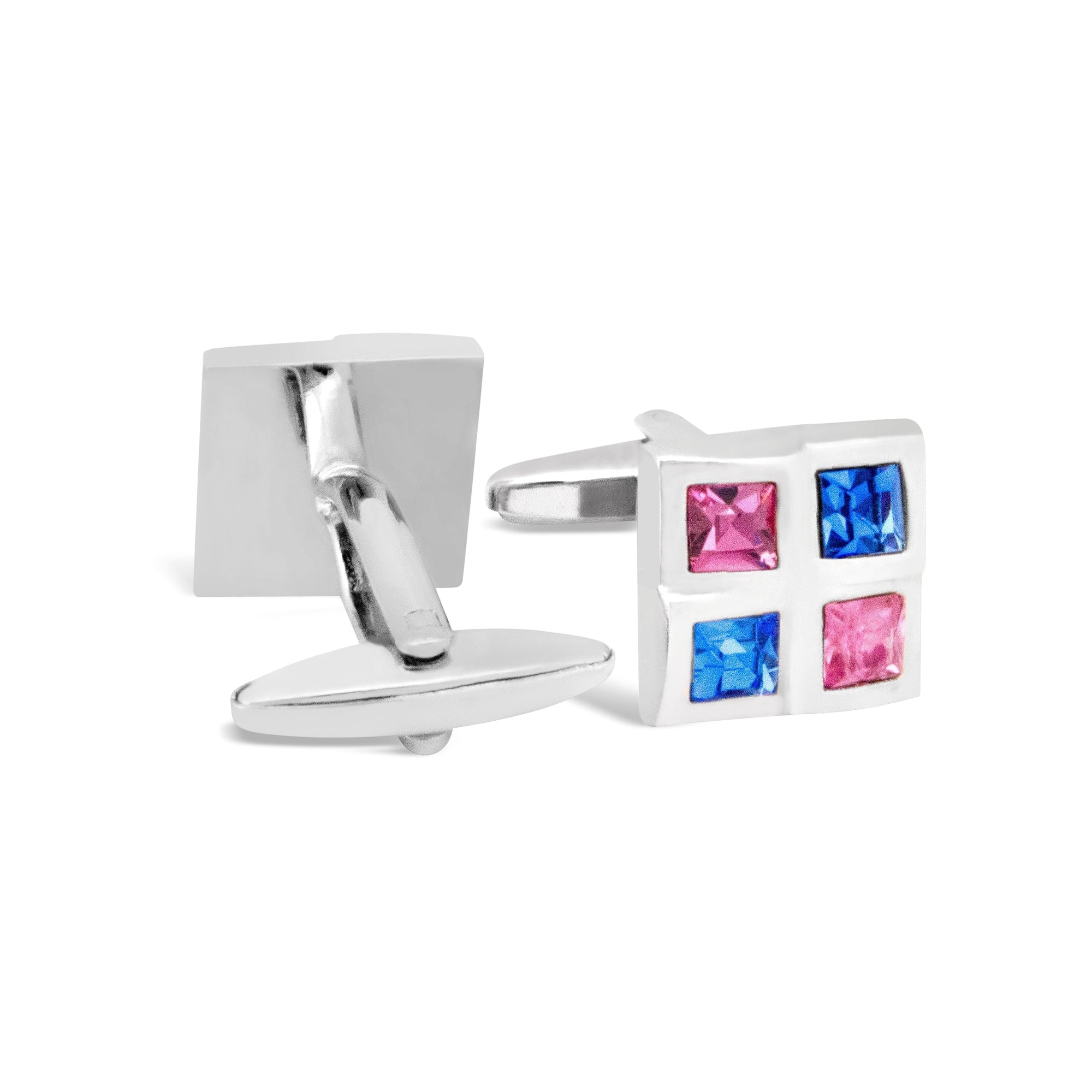 Square Window Blue and Pink Crystals Cufflinks A13-Cufflinks.com.sg