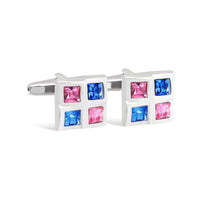 Square Window Blue and Pink Crystals Cufflinks A13-Cufflinks.com.sg