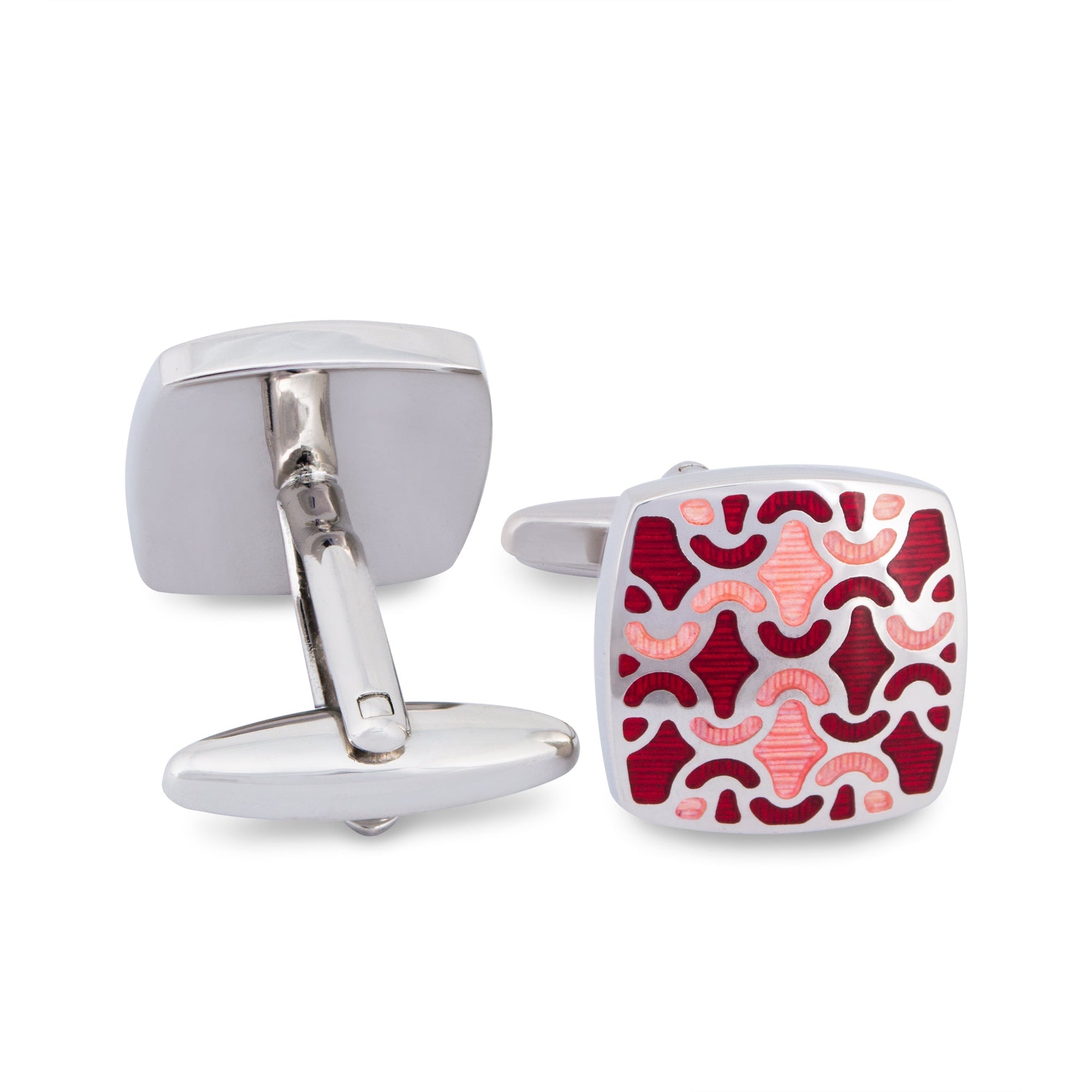 Squarish Cufflinks in Red and Pink Enamel-Cufflinks.com.sg