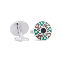 Teal and Burnt Orange Wheel Enamel Cufflinks F-Cufflinks.com.sg