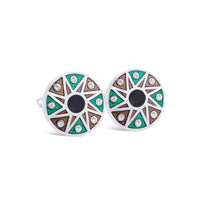 Teal and Burnt Orange Wheel Enamel Cufflinks F-Cufflinks.com.sg
