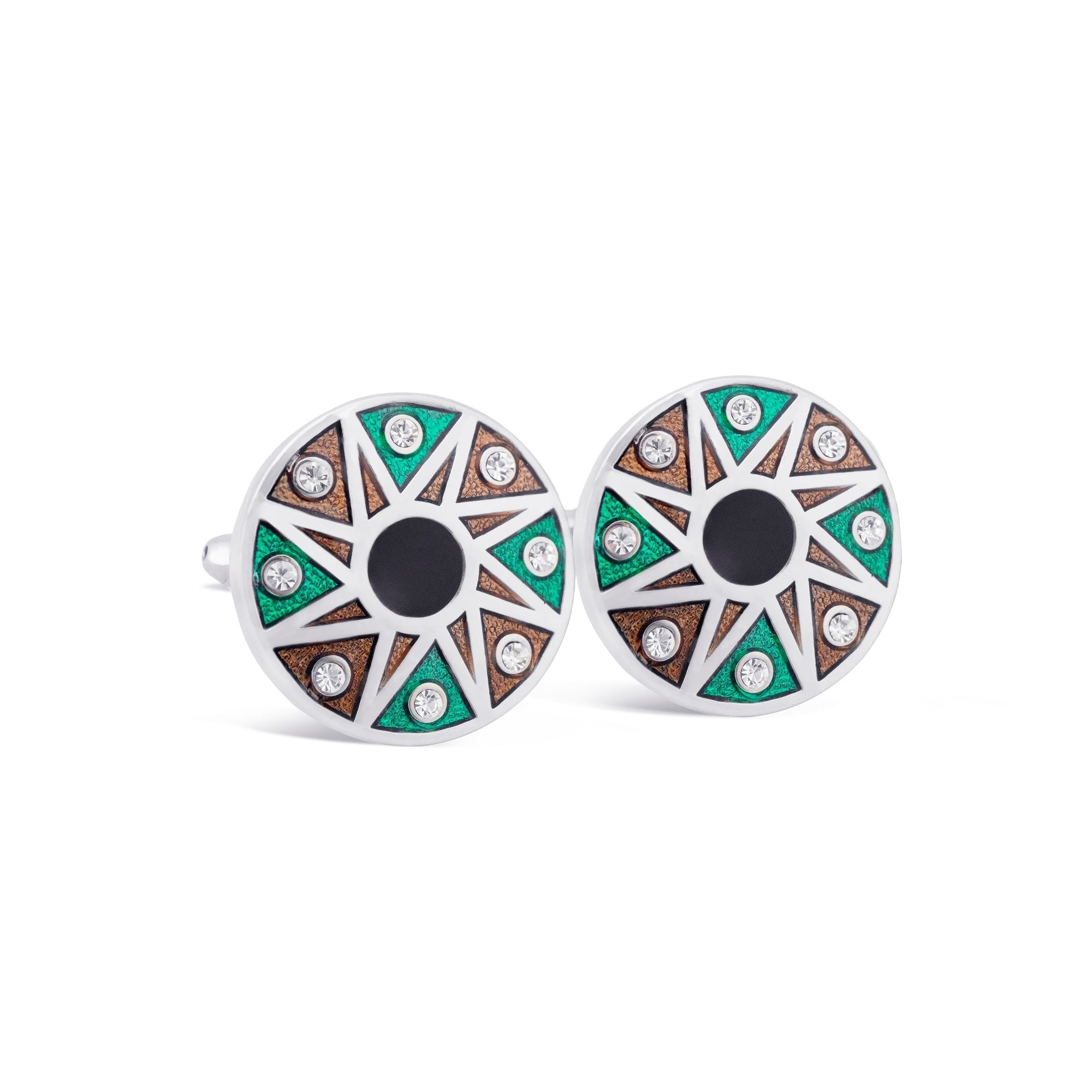 Teal and Burnt Orange Wheel Enamel Cufflinks F-Cufflinks.com.sg
