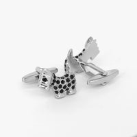 Terrier Silver and black Crystal Cufflinks-Animal and Nature Cufflinks-MarZthomson-Cufflinks.com.sg