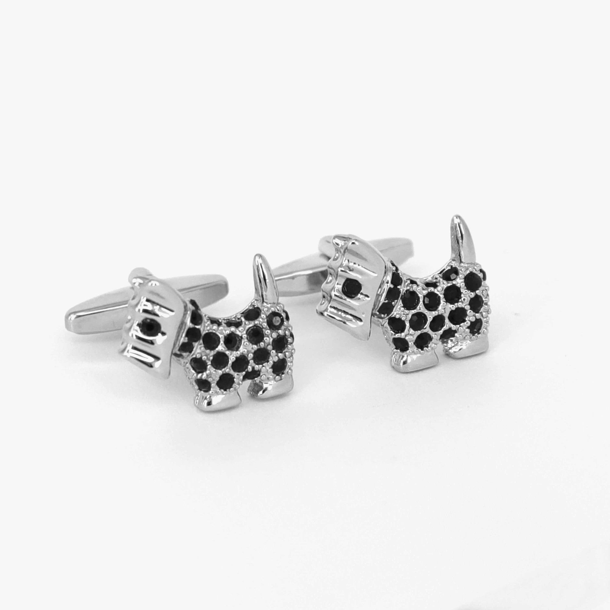 Terrier Silver and black Crystal Cufflinks-Animal and Nature Cufflinks-MarZthomson-Cufflinks.com.sg