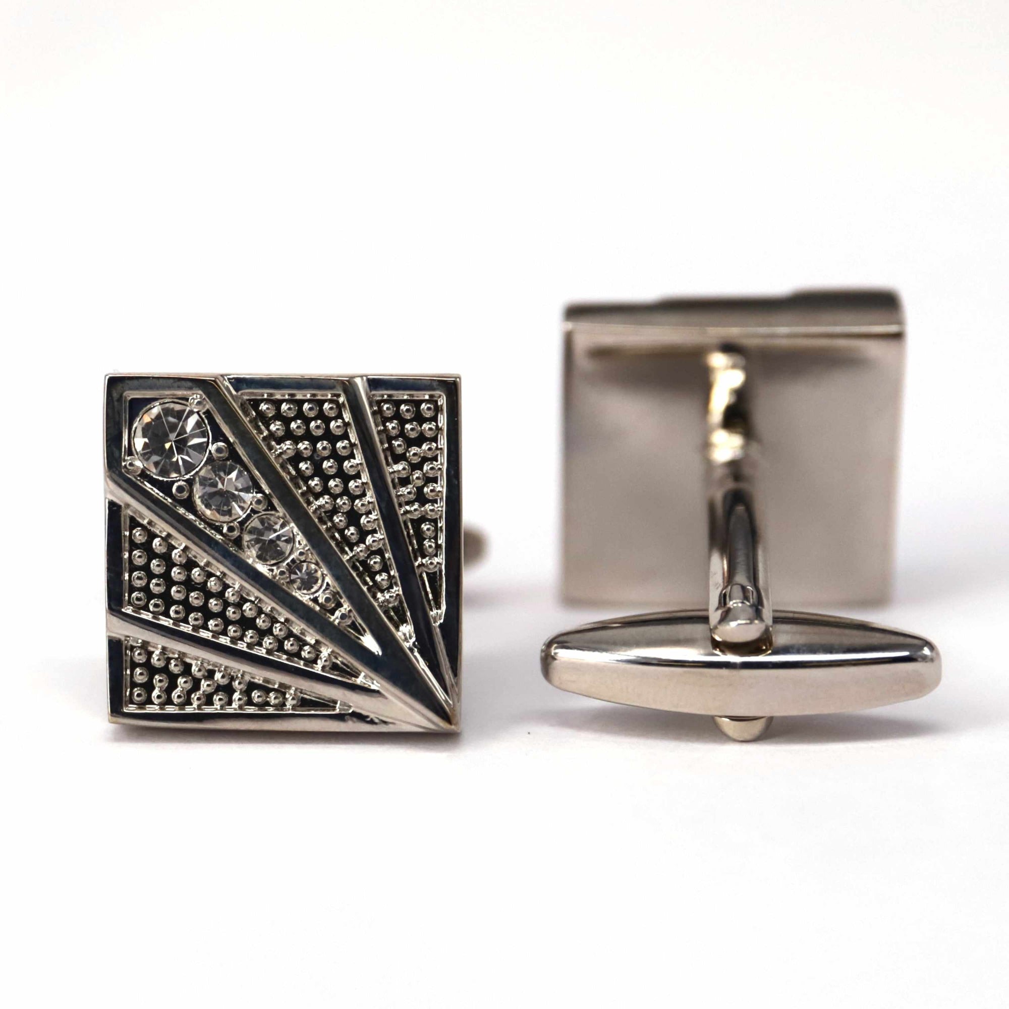 The Mandrine Fan with Clear Crystal Cufflinks-Cufflinks.com.sg