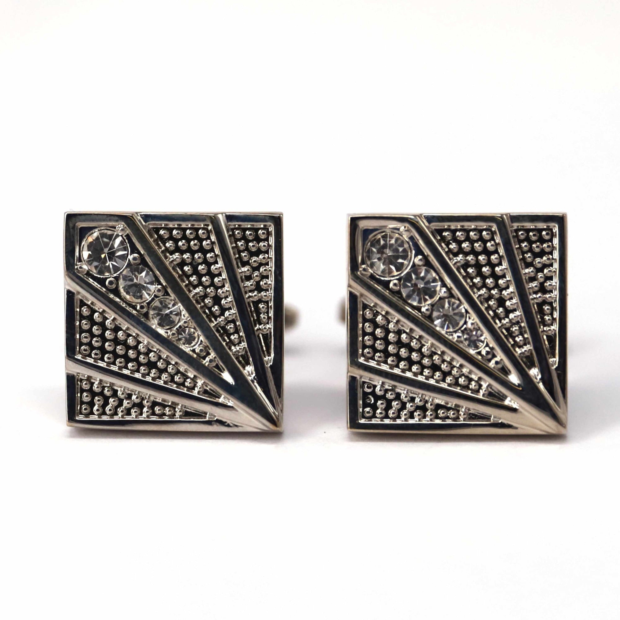 The Mandrine Fan with Clear Crystal Cufflinks-Cufflinks.com.sg
