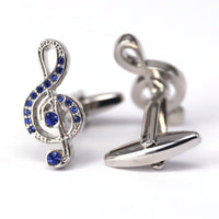 Treble Clef Cufflink in Silver and Blue Crystal M-Cufflinks.com.sg