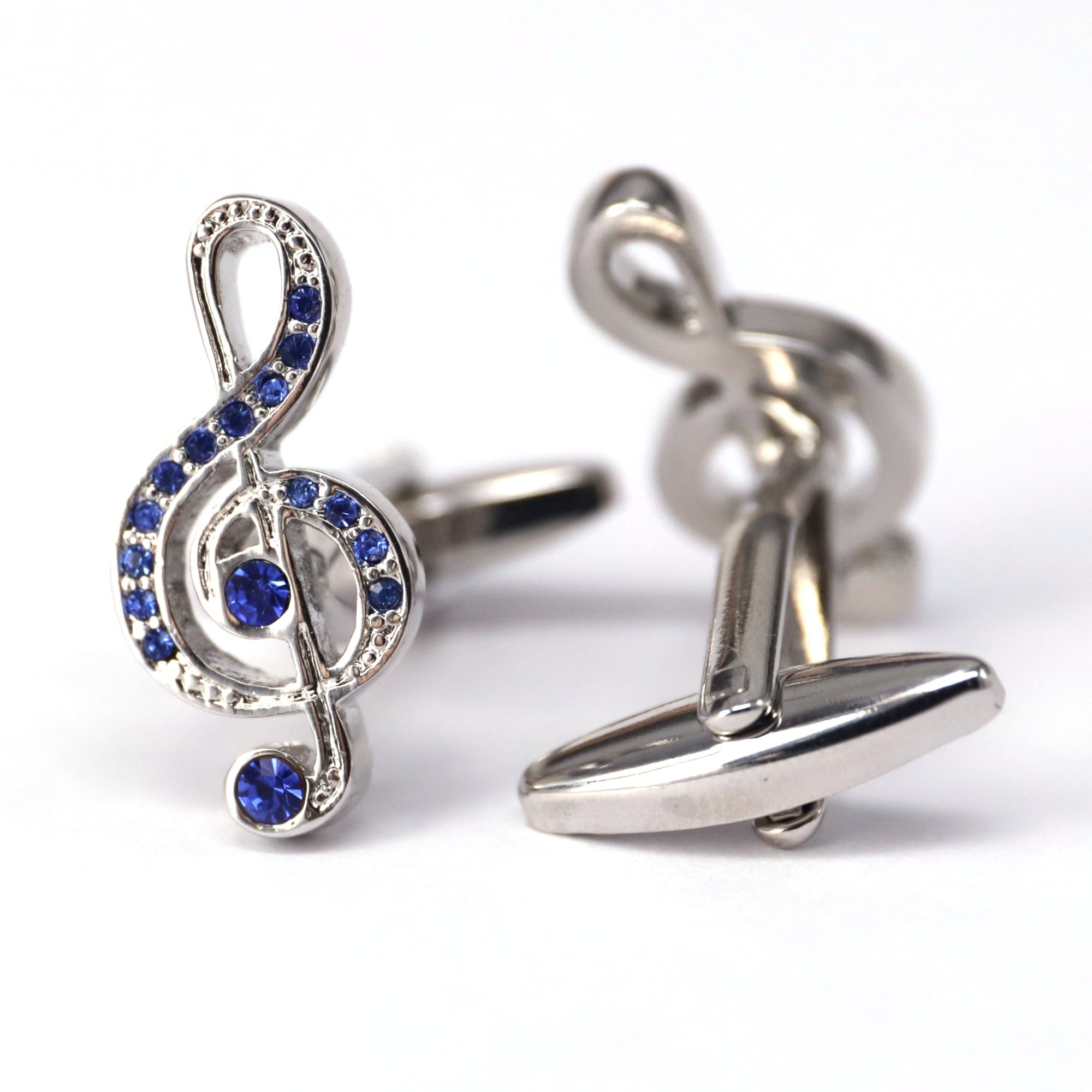 Treble Clef Cufflink in Silver and Blue Crystal M-Cufflinks.com.sg