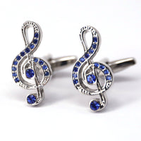 Treble Clef Cufflink in Silver and Blue Crystal M-Cufflinks.com.sg