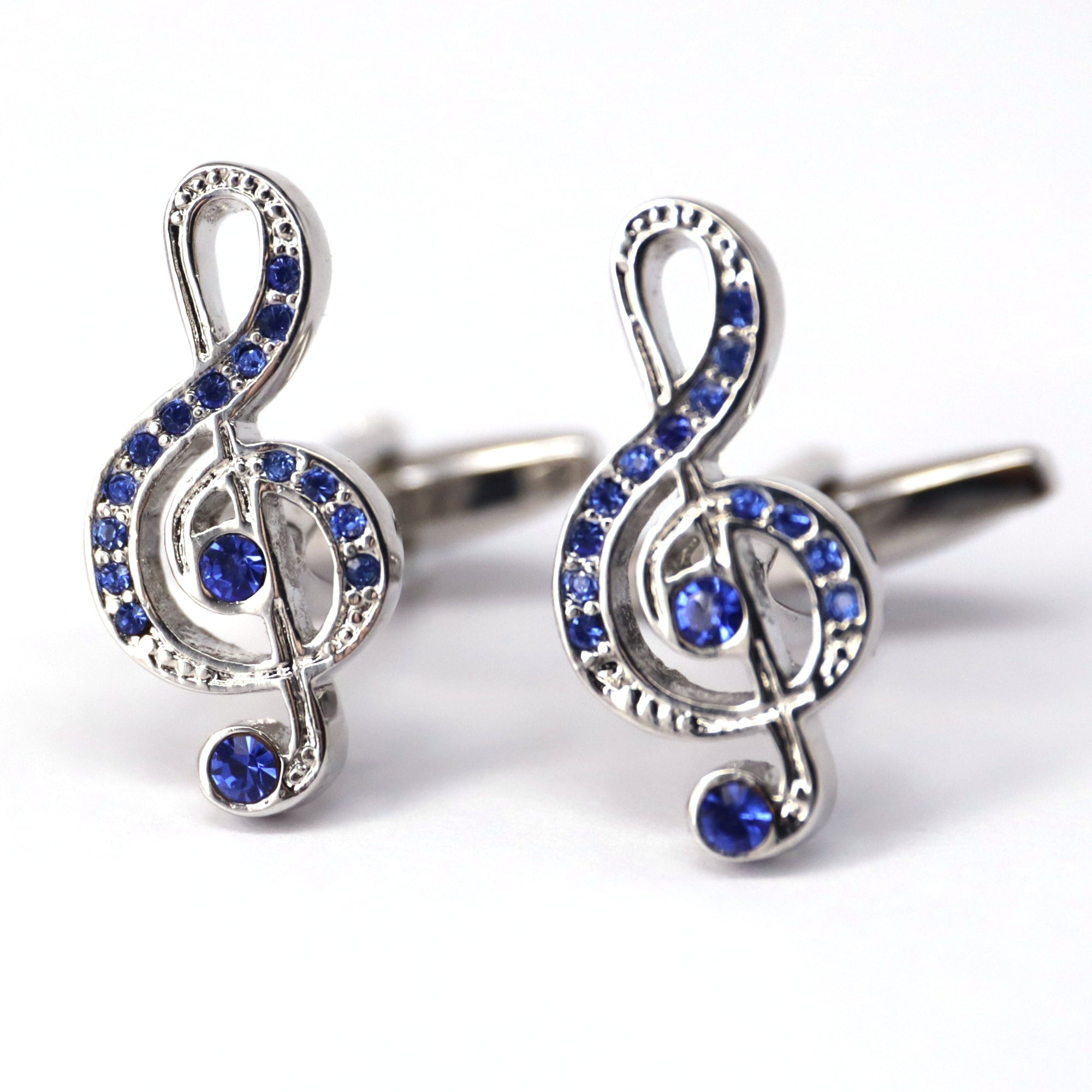 Treble Clef Cufflink in Silver and Blue Crystal M-Cufflinks.com.sg