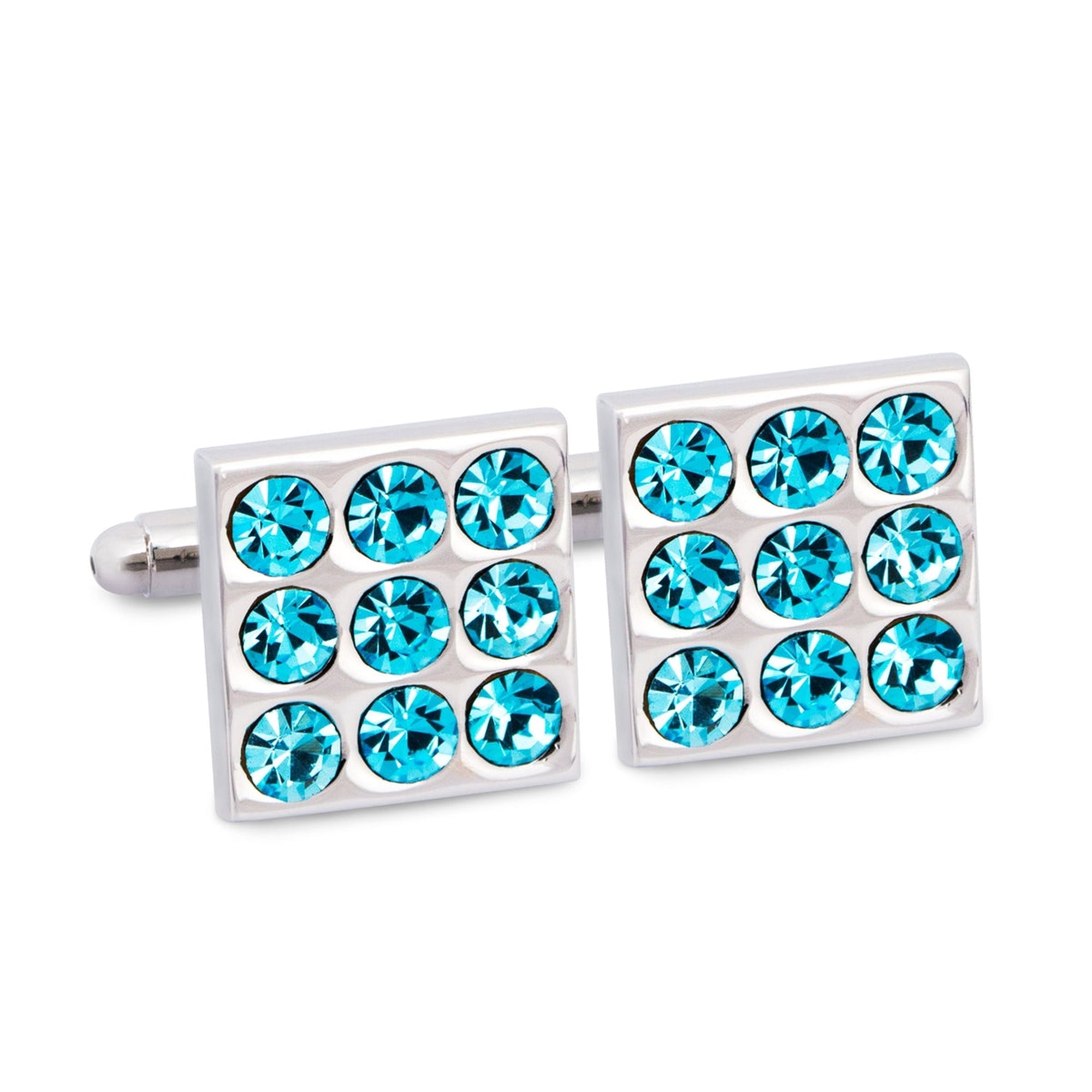 Turquoise Round Crystals Cufflinks-Cufflinks.com.sg