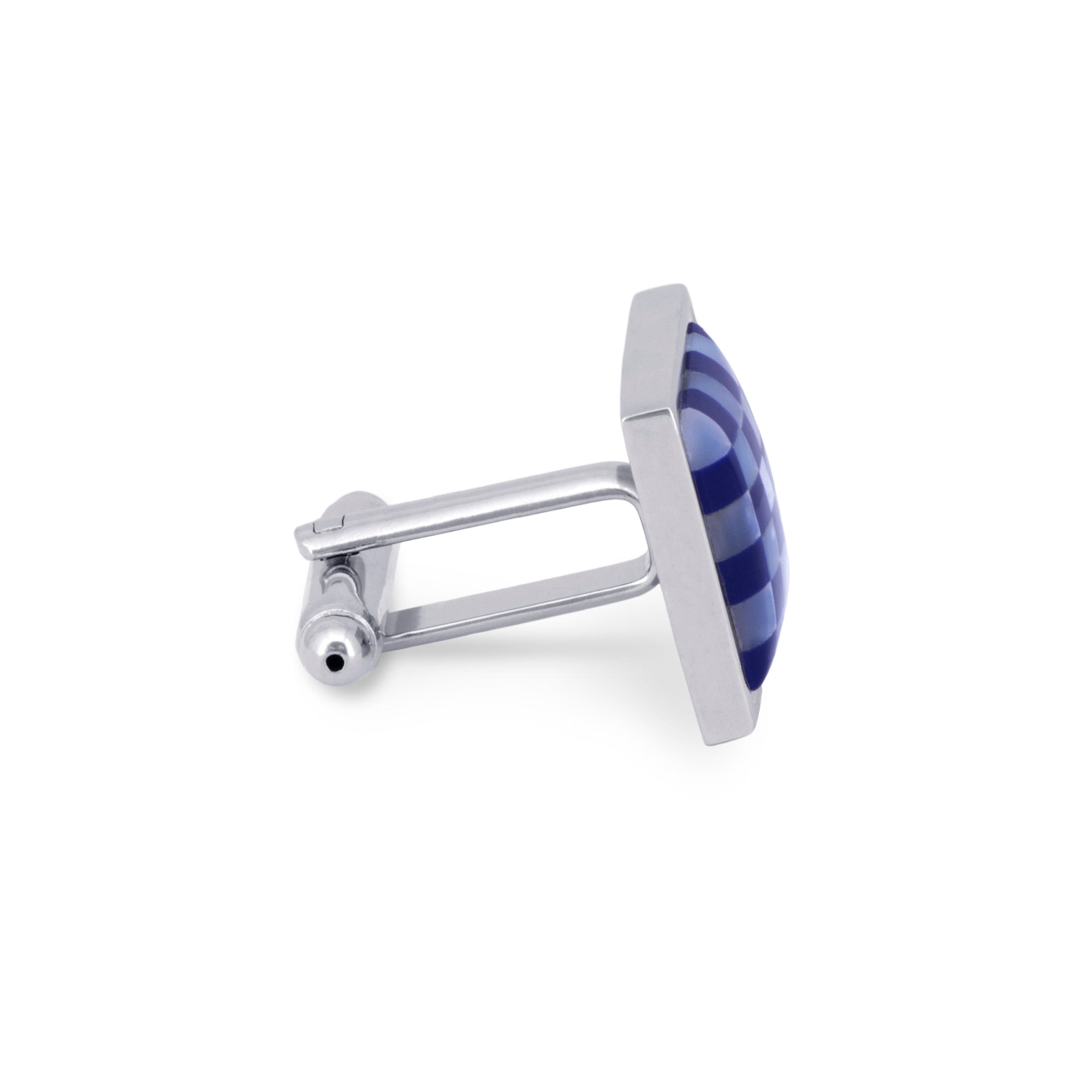 White Mother of Pearl and Blue Checks Cufflinks-Cufflinks.com.sg