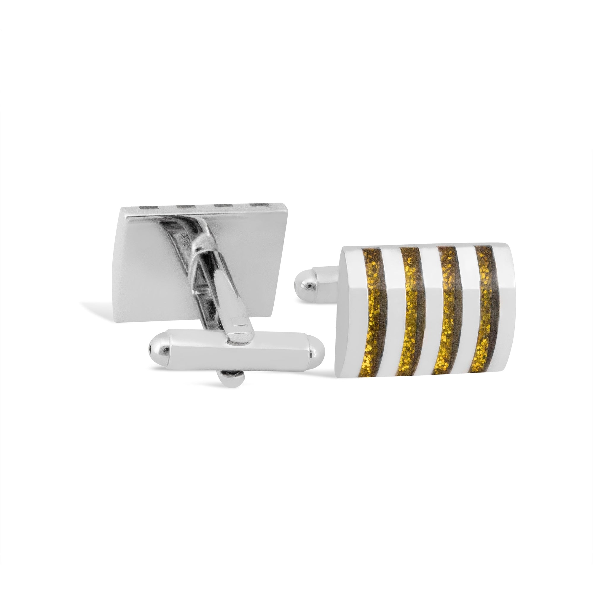 Yellow Dichroic Fused Glass Stripe Cufflinks-Cufflinks.com.sg