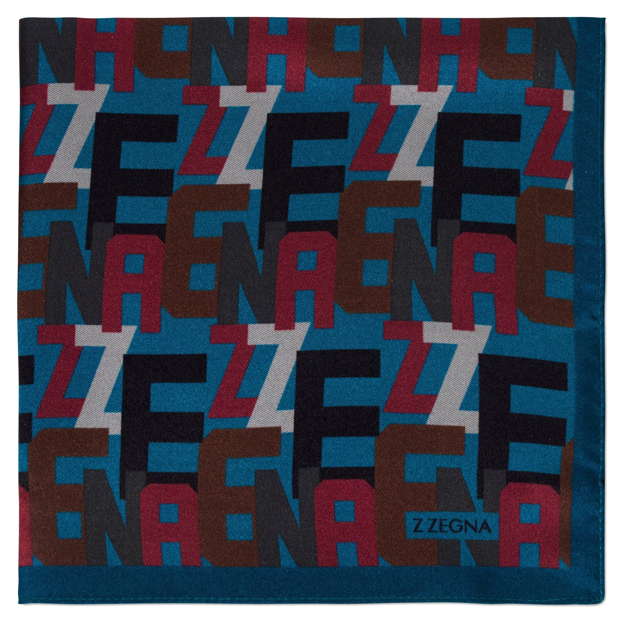 Zegna Logo Pocket Square in Teal-Pocket Squares-Ermenegildo Zegna-Cufflinks.com.sg