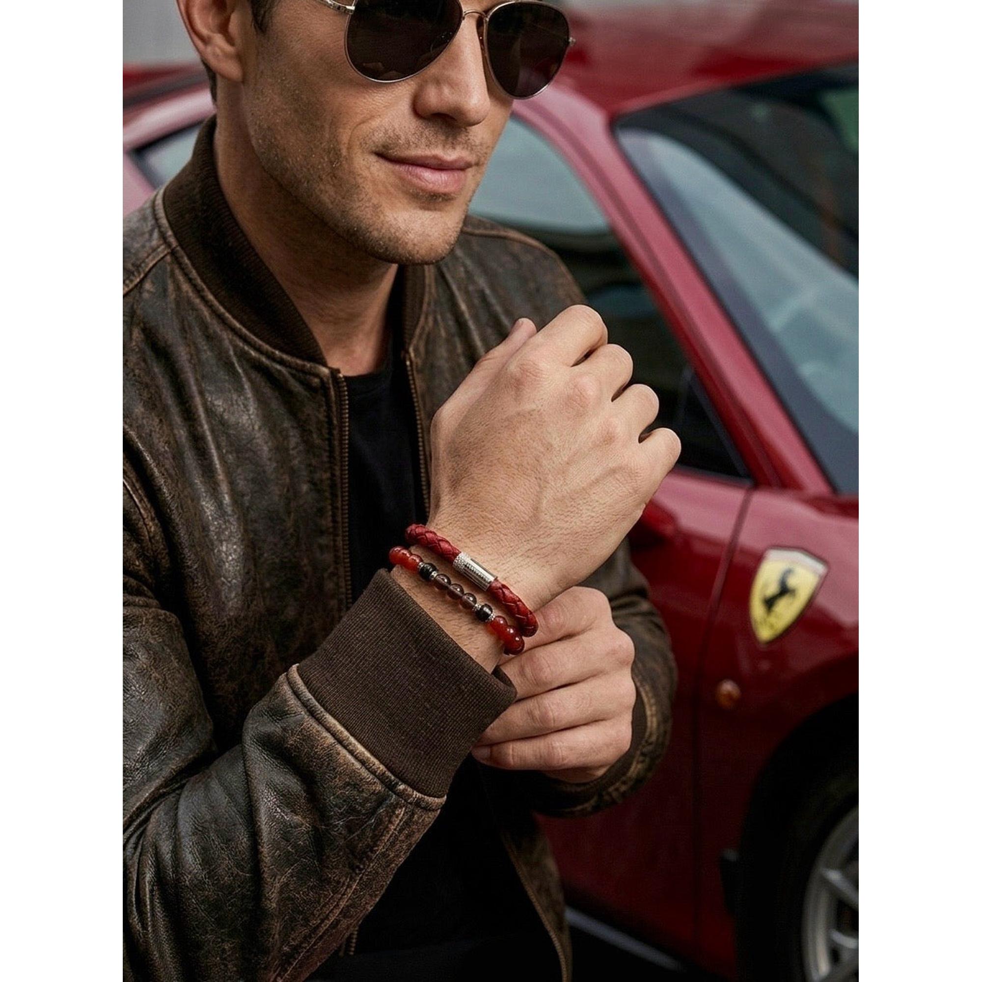 Orobianco Red Carnelian & Smoky Quartz Bracelet