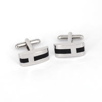 Silver Rectangle Cufflinks with Black Enamel H