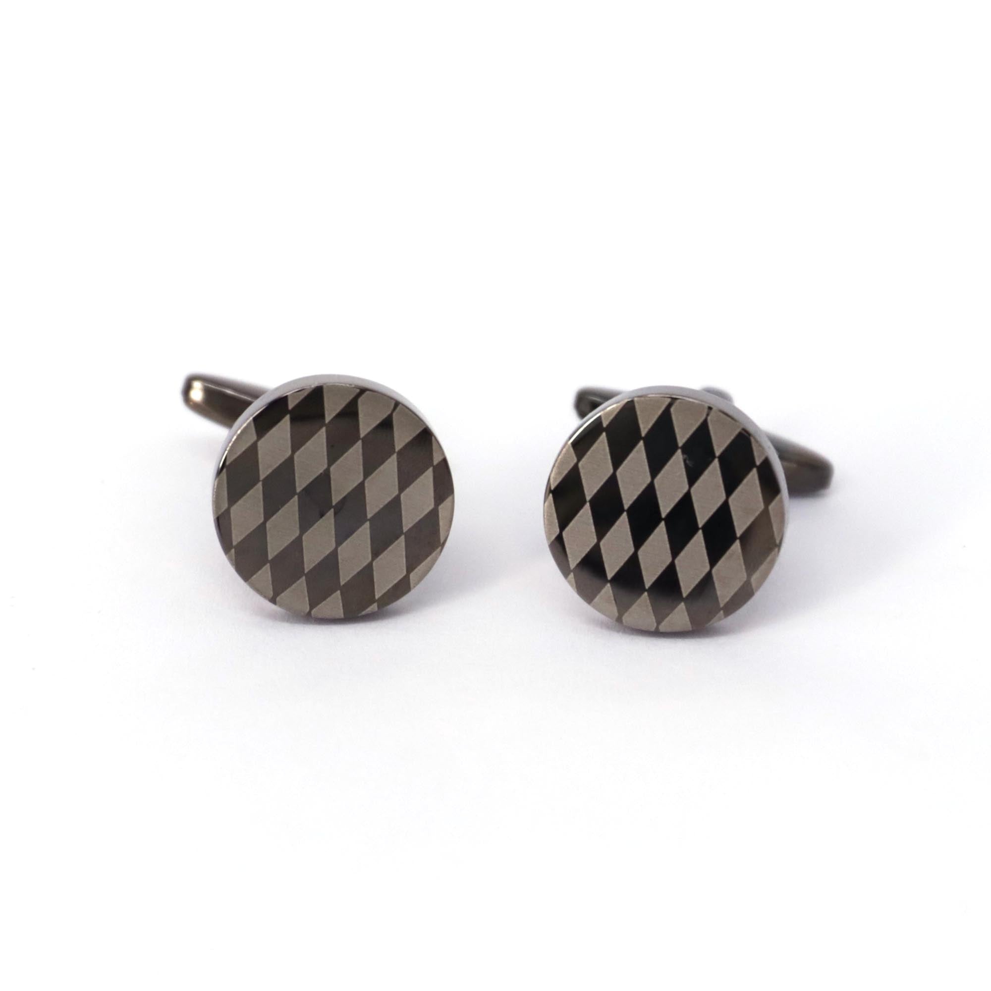 check Flag laser Round Cufflinks in Gunmetal (Online Exclusive)