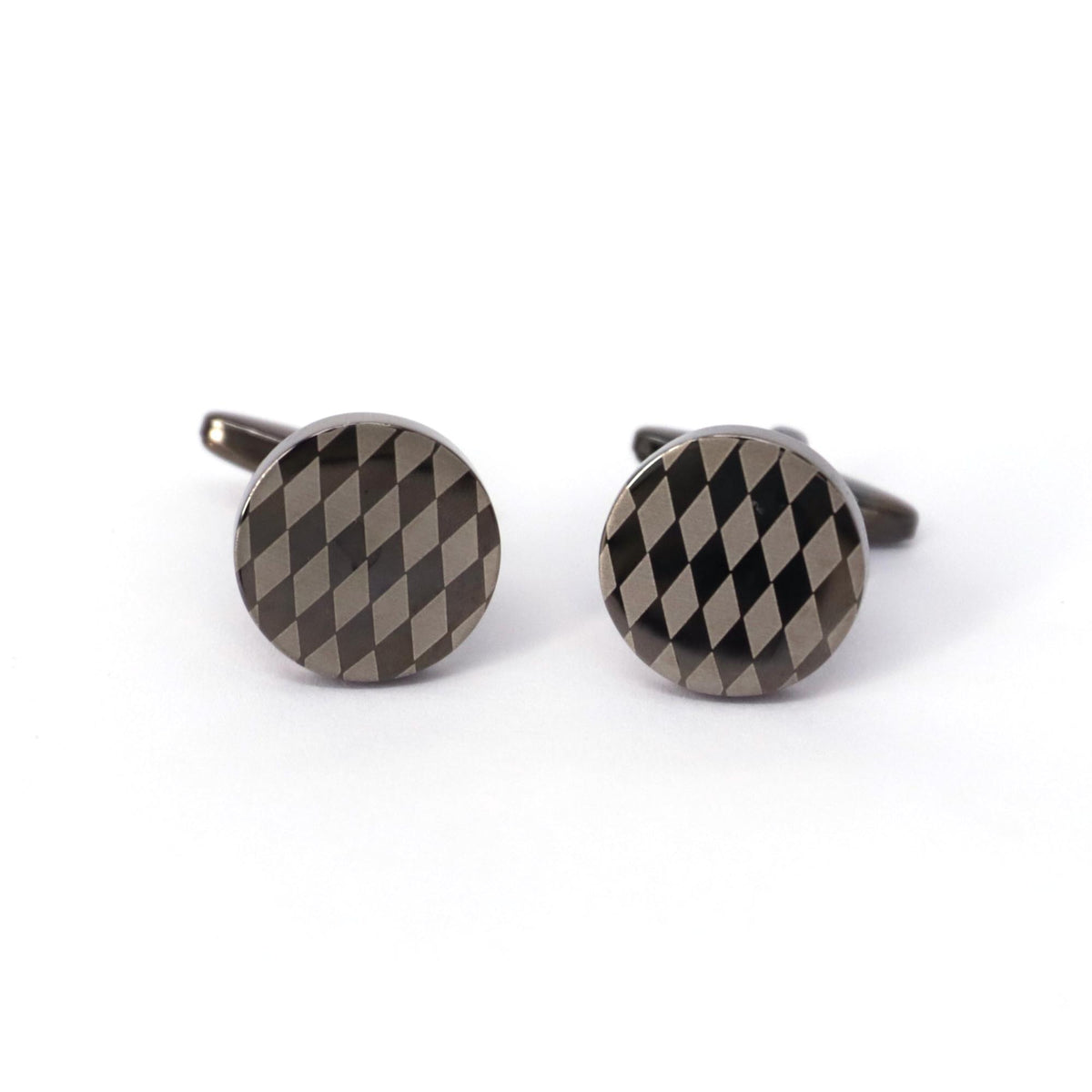 check Flag laser Round Cufflinks in Gunmetal   (Online Exclusive)