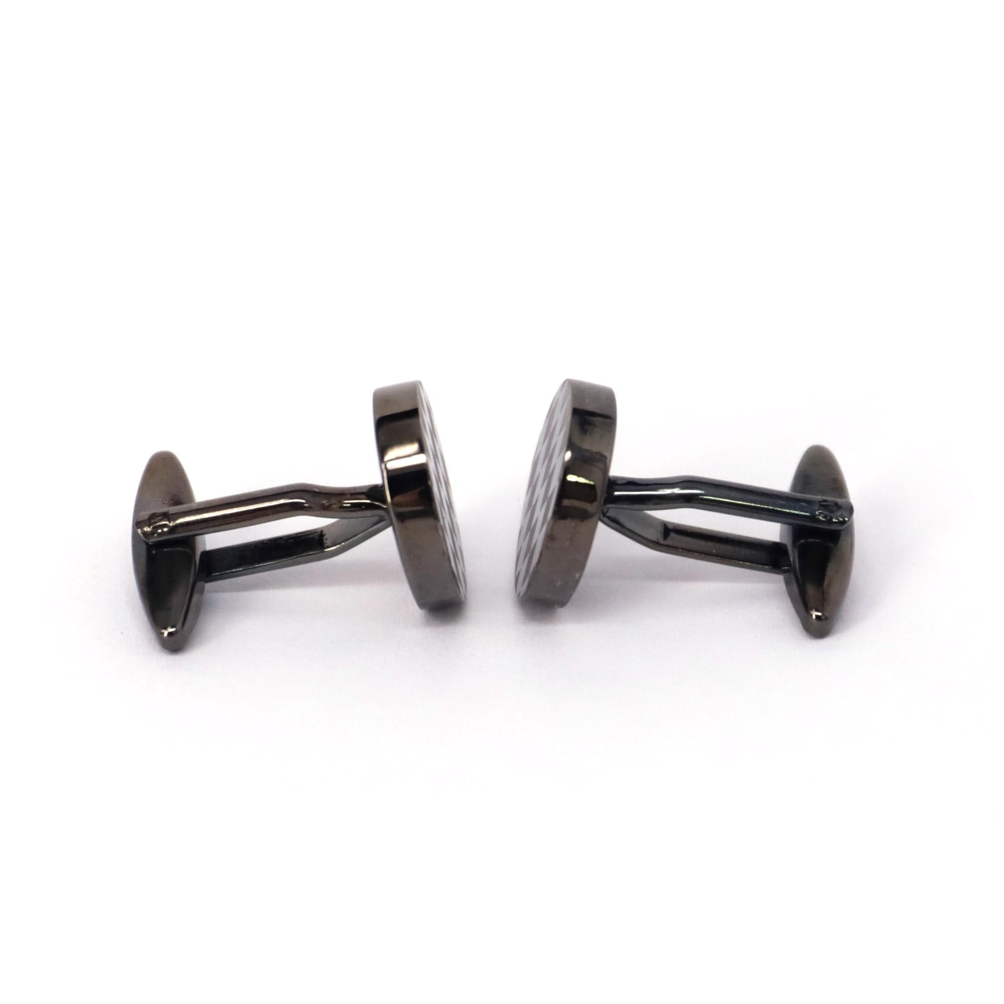 check Flag laser Round Cufflinks in Gunmetal   (Online Exclusive)