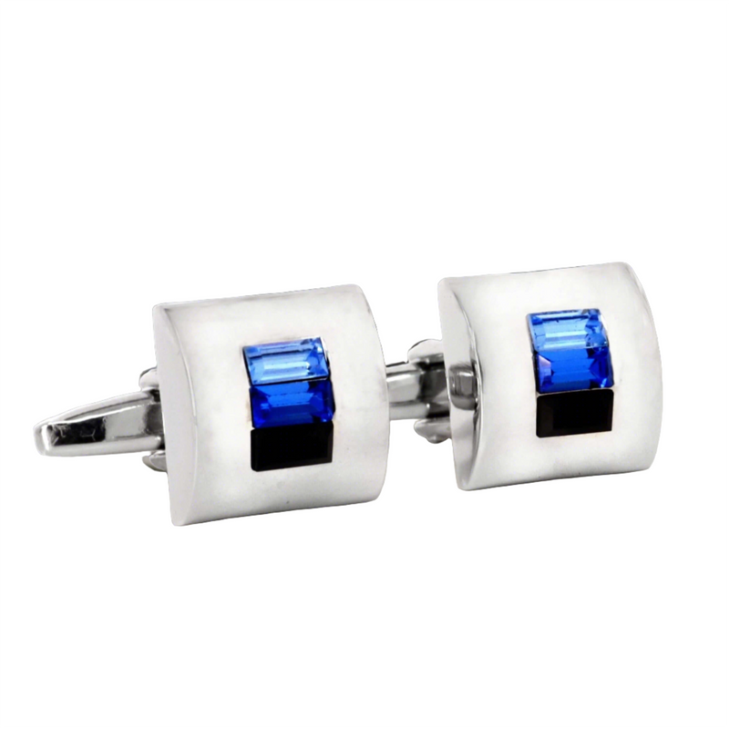 3crystals Silver Square Cufflinks with blue and black (Online Exclusive)