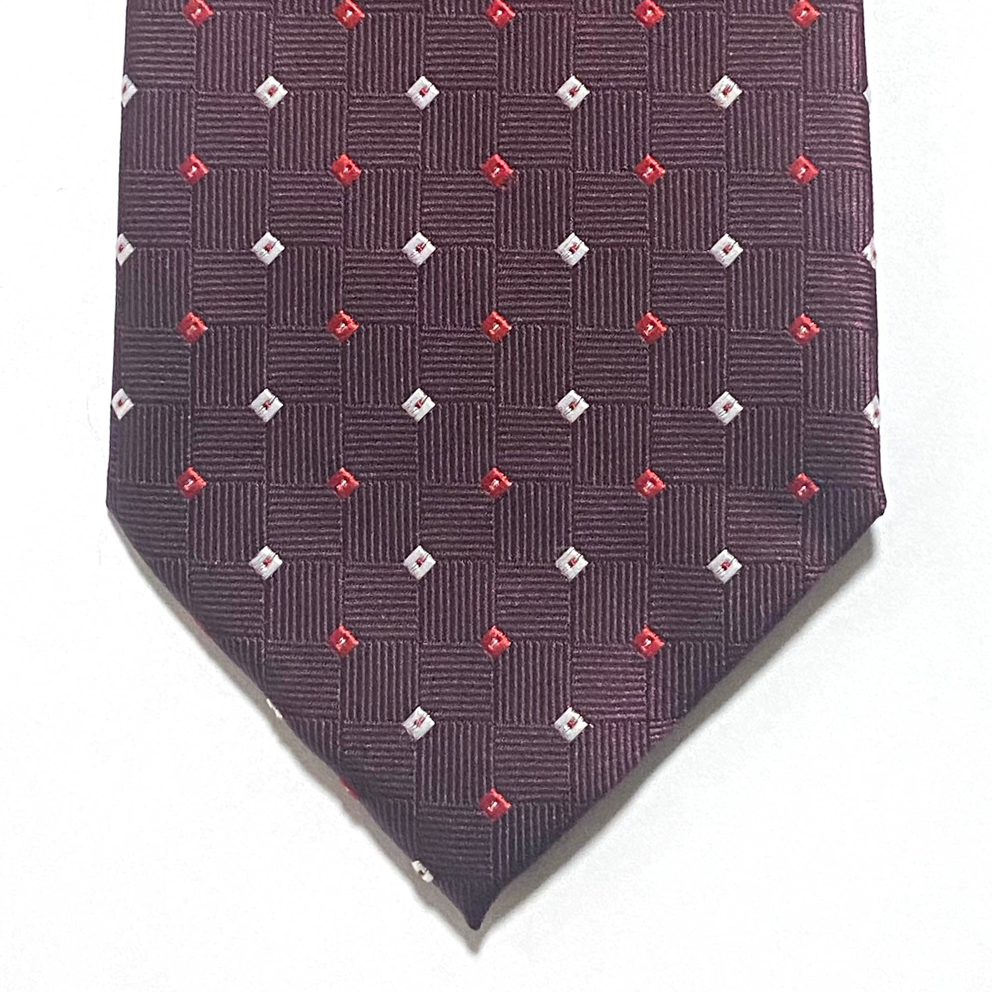 OroTie Square Jacquare Marron Background with white and Red diamond