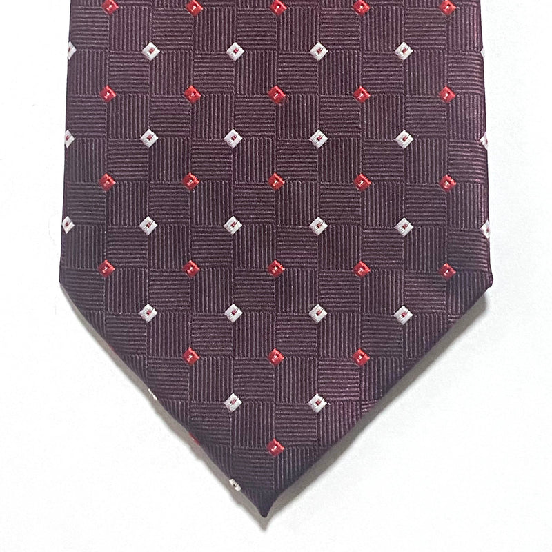 OroTie Square Jacquare Marron Background with white and Red diamond