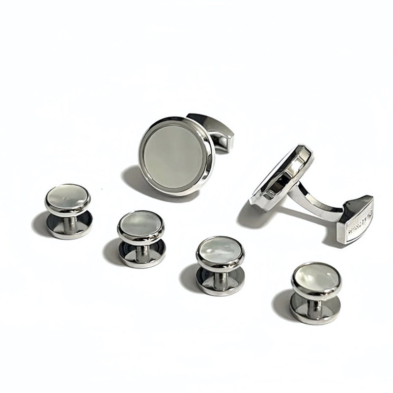 Men's Tuxedo Cufflinks and Studs - Mother of Pearl with Silver