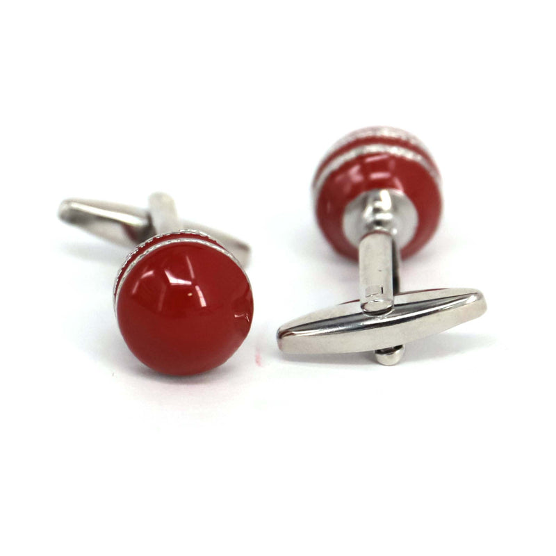 Red Enamel Dome Cufflinks with double Silver Ring  (Online Exclusive)