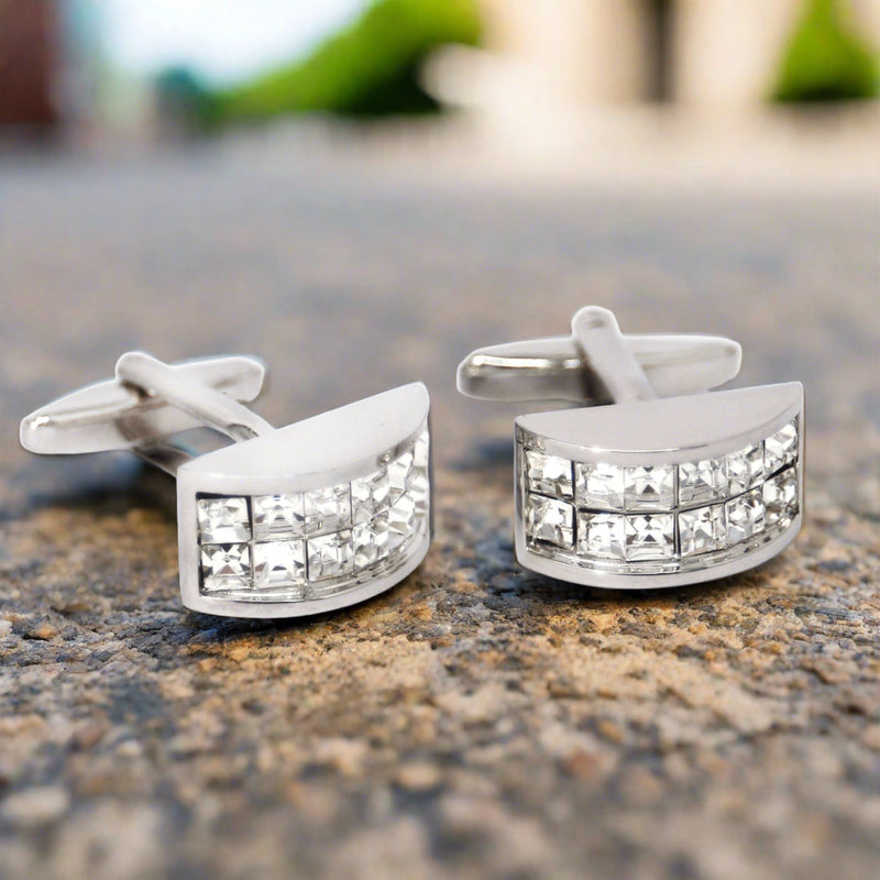 12Silver Vertical Clear Crystal Cufflinks (Online Exclusive)