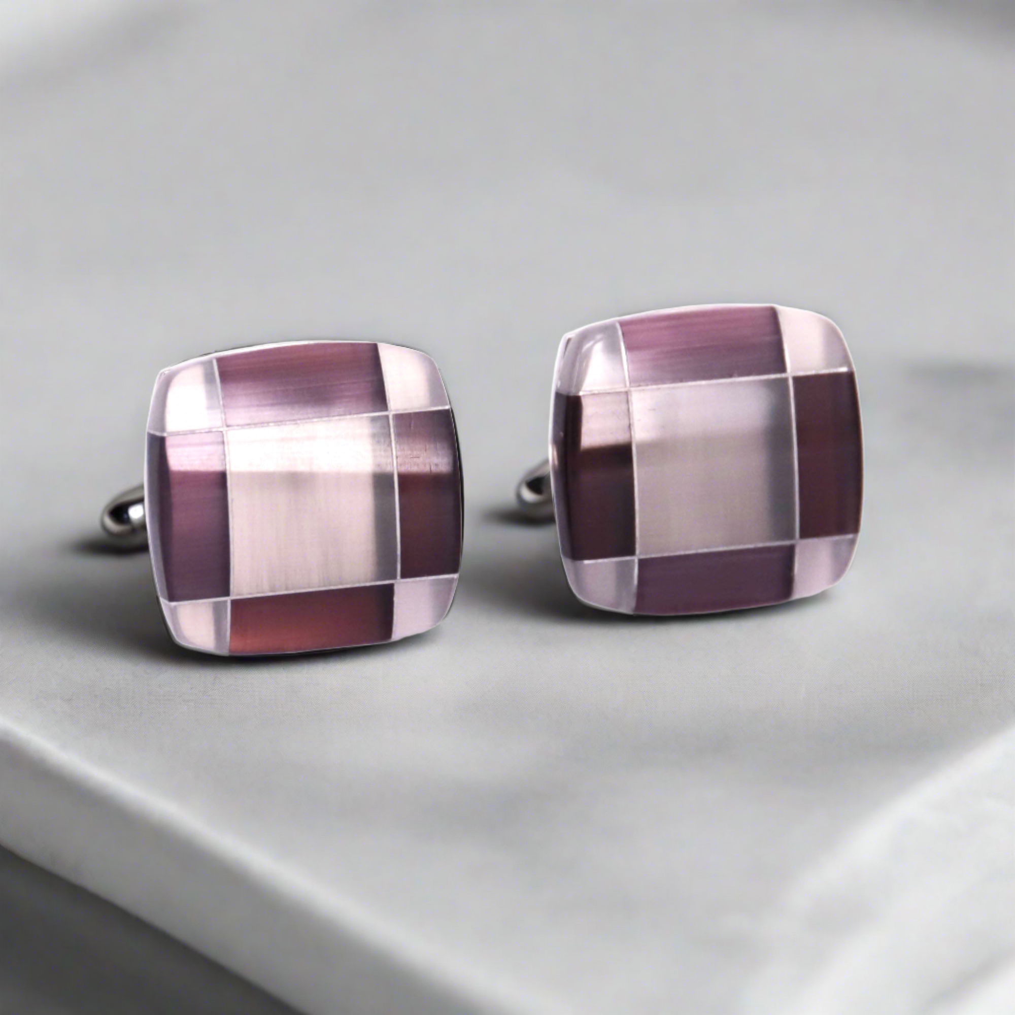 Fiber Glass Rectangle cufflinks in Purple and Silver (Online Exclusive)