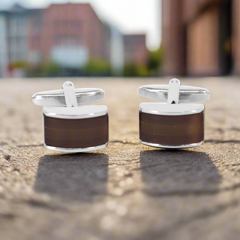 Light Brown Spherical wedgefiber ( D-Shape) Fiber Optic Cufflinks