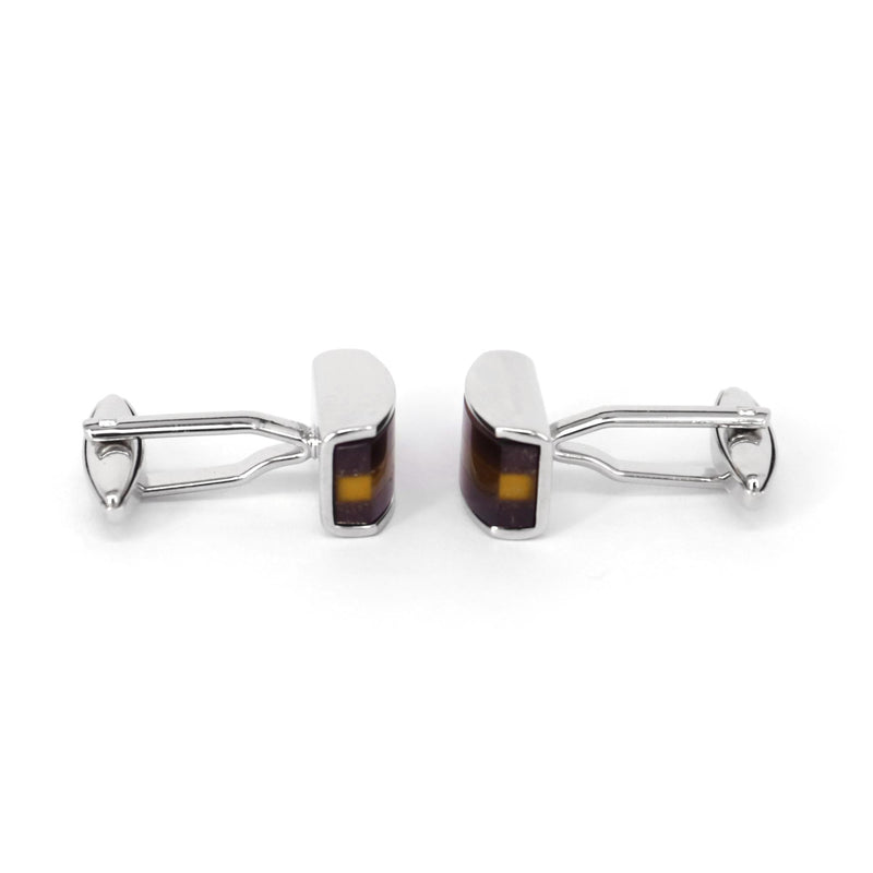 Light Brown Spherical wedgefiber ( D-Shape) Fiber Optic Cufflinks