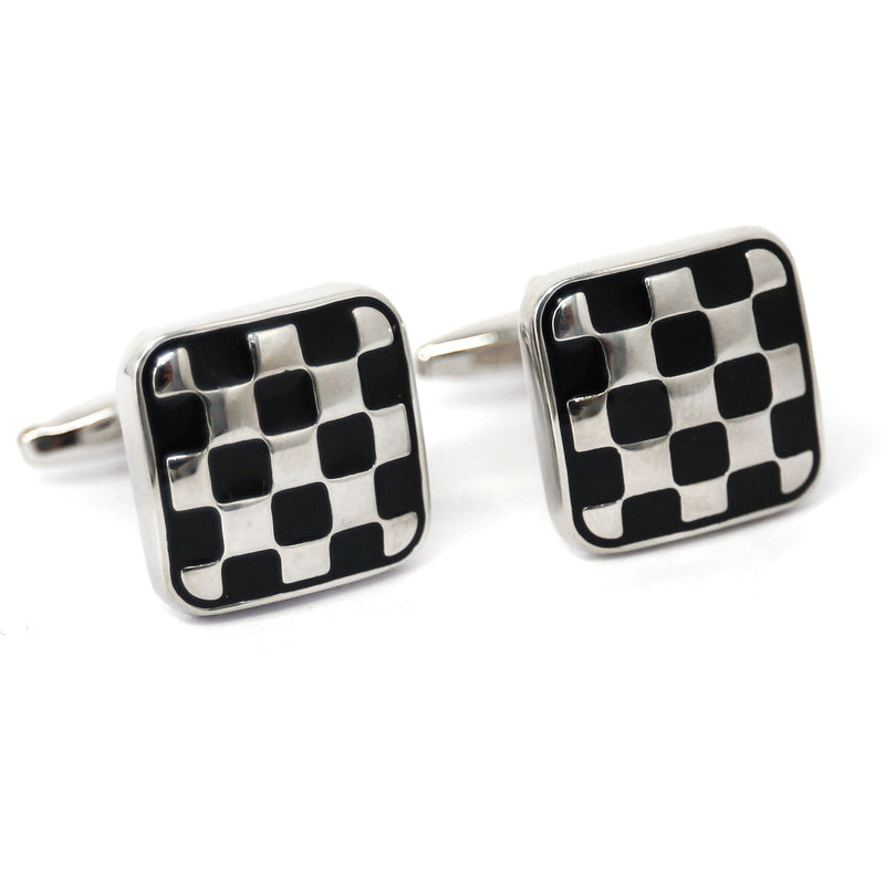MarZthomson Black and Silver Checkered Cufflinks (Online Exclusive)