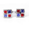 Square Window Blue and Red Crystals Cufflinks