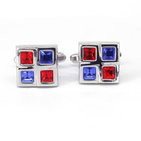 Square Window Blue and Red Crystals Cufflinks