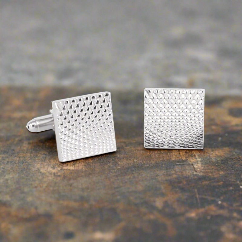 Silver Diamond design Squared Cufflinks (Online Exclusive)
