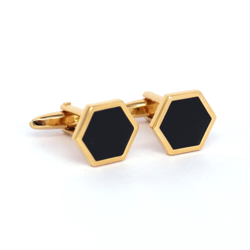 Gold Hexagon with Black Enamel  Cufflinks