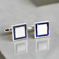 Silver Square Cufflinks with edge blue enamel