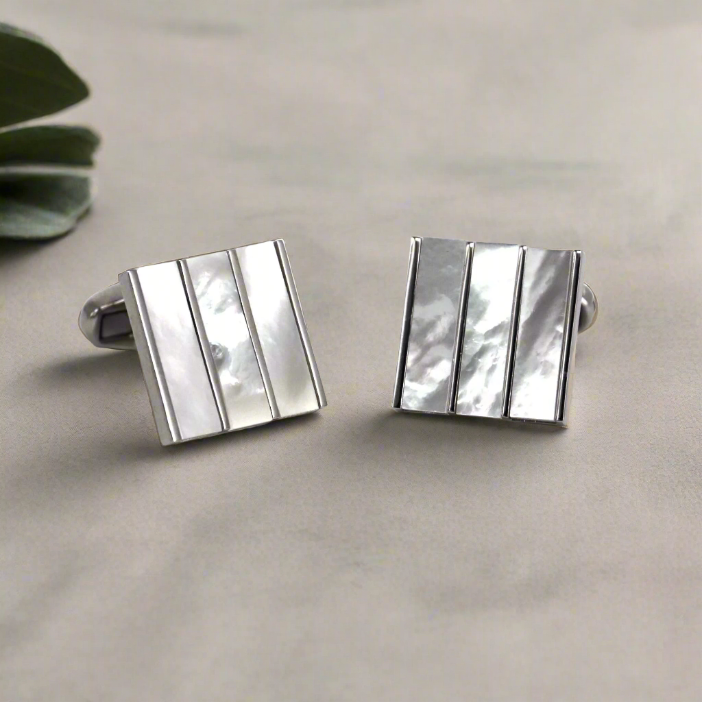 Square MOP Cufflinks vertical Stripe