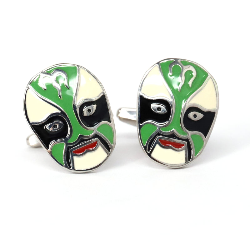 Jing Mask or Chinese Opera mask  green white Cufflinks (Online Exclusive)