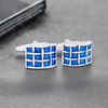 Blue Grid Enamel D-Shape Cufflinks (Online Exclusive)