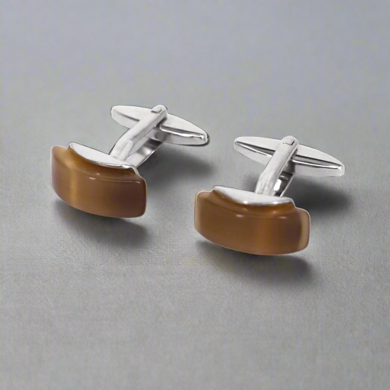 Brown Fiber Glass rectangle Cufflinks (Online Exclusive)