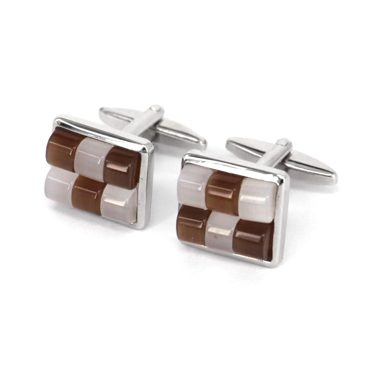 Fiber Glass Rectangle cufflinks in Brown and White (Online Exclusive)