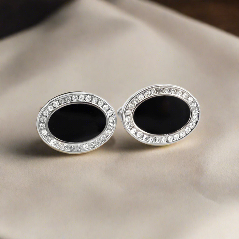 Classic Oval Black With Crystal Cufflinks (Online Exclusive)