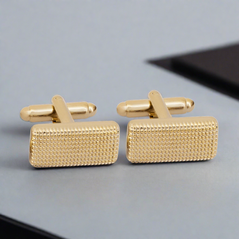 Gold Rectangle Cufflinks with Micro-grids (Online Exclusive)