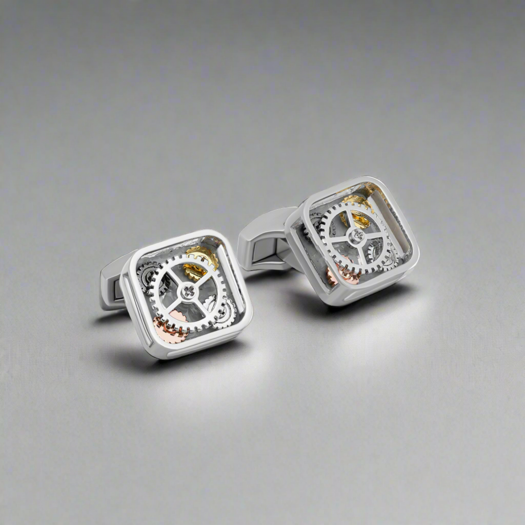 Grey White Bronze Plated Quattro Gear Cufflinks