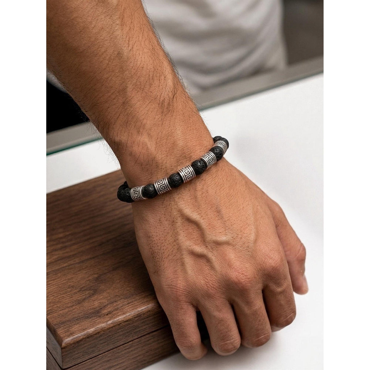 Orobianco Volcanic Stone & Engraved Beads Bracelet