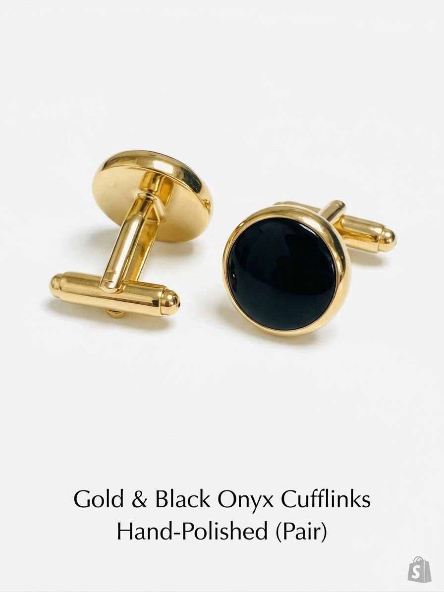 Men's Tuxedo Cufflinks and Studs - Black Onyx and Gold cufflinks