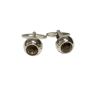 Classic Silver Domed Cufflinks with Bronze Crystal (Online Exclusive)